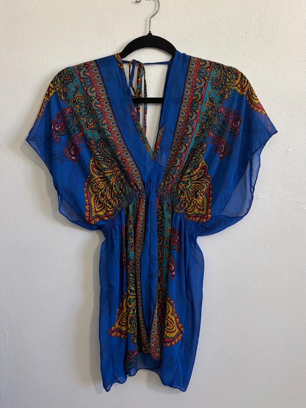 Blue Boho Paisley Sheer Tunic Top / Beach Cover-Up